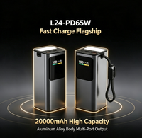 Batterie externe portable en alliage d'aluminium 20 000 mAh avec charge rapide PD 65W, écran numérique TFT et lumière LED, entrée/sortie Type-C