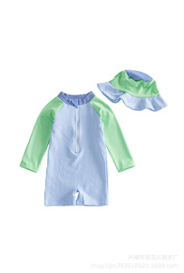 Ensemble <span class=keywords><strong>de</strong></span> maillots <span class=keywords><strong>de</strong></span> <span class=keywords><strong>bain</strong></span> à manches longues pour bébés garçons, à rayures colorées, protection solaire, avec bonnet - Product Image 6