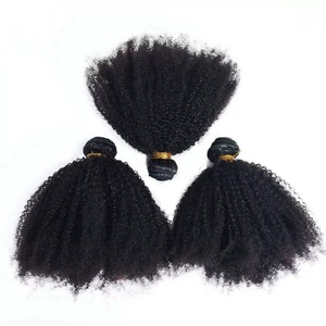 Venta al por mayor 10A Grado Natural Negro <span class=keywords><strong>Remy</strong></span> Cabello Cutícula Alineada Trama Doble <span class=keywords><strong>Afro</strong></span> Rizado Paquetes Humanos - Product Image 2