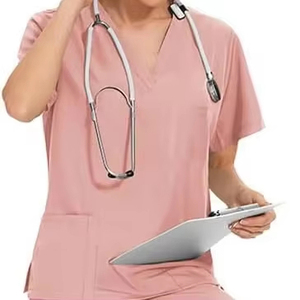 Conjunto de Uniforme de Enfermera para Mujer, Top Elástico con Cuello Redondo de Secado Rápido, Pantalones de Yoga con Cordón Ajustable, Corte Ajustado, Ropa de Trabajo Médica - Product Image 3