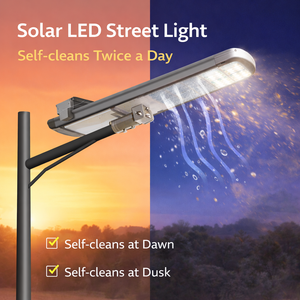 Lampione Stradale LED Solare Autopulente IP66 con <span class=keywords><strong>Design</strong></span> Antipolvere, Lampada da Esterno per Strade Alimentata a CC/CA/Batteria - Product Image 4
