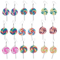 Neues Design Regenbogen Lutscher Baumel Ohrringe Handgemachte bunte Ton Ohrringe Süße Süßigkeiten Ohrringe für Mädchen