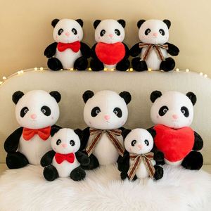 Âu yếm màu Đỏ tình yêu trái tim & Bowknot ngồi dễ thương phim hoạt hình plushies Zoo động vật nhồi bông gấu trúc sang trọng Đồ chơi - Product Image 1
