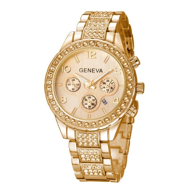 Chronograph Feature Geneva Quartz Watches Stainless Steel Japan Movt