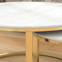 Mobilier moderne pour la maison Table en marbre blanc et métal doré Ensemble de tables basses rondes