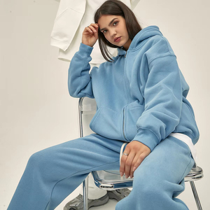 <strong>100</strong>% Cotton 2 Piece Jogger Set Sweat Suit Men Streetwear <strong>Tracksuit</strong> Casual Joggers Double Zip Hoodie and Sweatpants Set for Men - Product Image 1