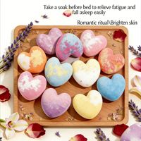 Set de Bombas de Baño en Forma de Corazón, 9 Piezas, a Base de Plantas: Rosa, Ylang-Ylang, Lavanda, Violeta, Osmanthus, Lirio, Romero, Jazmín, Leche, en Caja de Regalo
