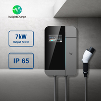 Cargador de Pared para Vehículos Eléctricos con Certificación CE, 7kW, Trifásico, Tipo 1/Tipo 2/GBT, con OCPP, RFID, IP65, para Uso Comercial en Edificios, WrightCharge