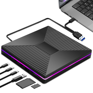 ไดรฟ์ออปติคอลภายนอกแบบ 7 in 1 รุ่นใหม่ พร้อมไฟแสดงสถานะ, ฮับ และช่องเสียบแฟลชไดรฟ์ USB พร้อมเครื่องอ่านการ์ด SD/TF และเครื่องเขียนแผ่น DVD/CD สำหรับแล็ปท็อป - Product Image 1