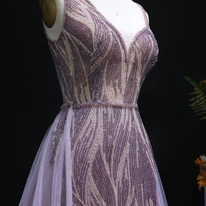 Jancember LSZ052 Robes de soirée de luxe à perles rose poussiéreux avec surjupe - Product Image 5