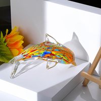 Figurine de dauphin en verre soufflé artisanal, décor animal marin en cristal coloré, statue, presse-papier, cadeau, souvenir d'anniversaire