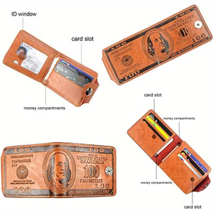 Gym Bag Men'S Faux Leather Wallet with US Dollar Bill Design - Credit <strong>Card</strong> &amp; Photo Holder Stylish Orange Snap Closure - Product Image 5