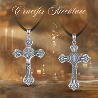 Collier pendentif croix chrétienne Saint Benoît en argent sterling 925 plaqué or Merryshine, bijoux de protection catholique