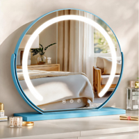Miroir de maquillage rond avec écran LED intelligent, lumière de vanité de bureau, métal et verre, design personnalisé, marque personnalisée