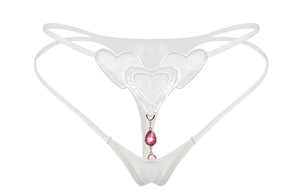 Lencería sexy de perlas grandes para mujer, tanga bordada con abertura en la entrepierna, tanga de tiro bajo con lazo, perlas y detalles para adultos. - Product Image 2