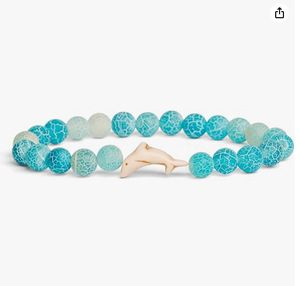 Pulseras de Piedras Naturales Resoul con Dije de Delfín, Pulsera de Gemas de Lava Curativas, Joyería de Verano para Parejas, Playa - Product Image 5