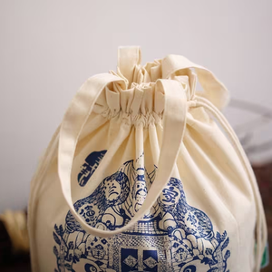 Pochettes d'emballage en coton et lin avec logo personnalisé, fond rond, cordon de serrage, pochette de voyage en coton et lin avec poignée - Product Image 4