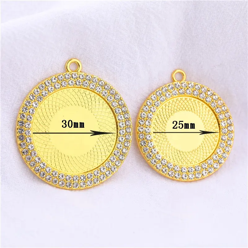 Gold Photo Ramadan Cabochon Pendant Tray Two Rows Crystal Round Blank Bezel Memory Pendant Diamond Picture Frame Charms Pendant