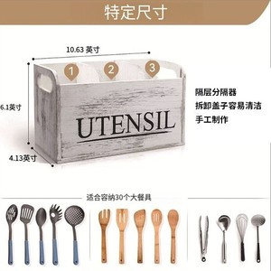 Retro White Wooden Utensil <b>Storage</b> <b>Box</b> Rectangular Multi Compartment <b>Kitchen</b> Organizer - Product Image 5