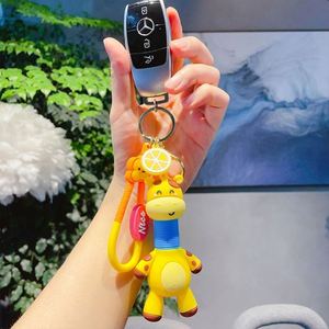 Wholesale Animal Keychain Cartoon Cute Giraffe Keychain 3D PVC Keyring Funny Stretchy Tube Giraffe Toy <b>Key</b> Chain for Kids Gift - Product Image 2