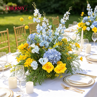 Arreglo de Flores Artificiales Azules y Amarillas para el Pasillo de Boda, Hilera Floral para Decoración de Fondo de Eventos al Aire Libre