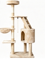 Arbre à chat multi-niveaux avec condo, hamac et poteaux en sisal pour chats, vente en gros, OEM, logo personnalisé, marque privée, fournisseur pour animaux de compagnie, commande en gros, MOQ
