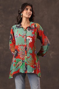 Ready to Sale <b>Tropical</b> Bloom Print Longline Tunic Contemporary Casual Boutique Fashion <b>Shirt</b> for <b>Women</b> By Exporters - Product Image 6