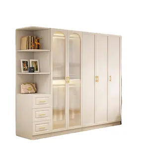 Armoire française maison chambre moderne lumière luxe crème style rétro blanc personnalisé en bois massif porte en verre armoire