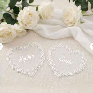 Custom Heart-Shaped Polyester Lace Thermal Transfer Printed <b>Wedding</b> Place <b>Cards</b> Personalized Reusable <b>Name</b> <b>Cards</b> Romantic Table - Product Image 6