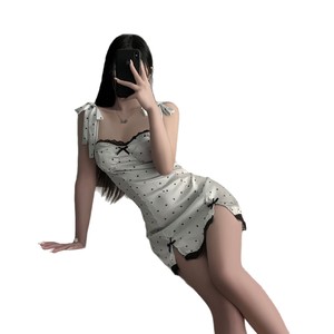 Camisón francés ajustado con lazo y lunares, ideal para bustos pequeños, camisón sin espalda para mujer. - Product Image 5