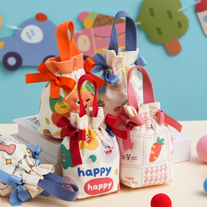 Bolsa de Regalo de Tela Moderna Personalizada para Niños, Bolsa de Dulces con Cordón de Lona de Algodón Azul y Rosa - Product Image 2