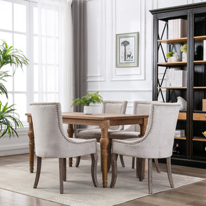 <span class=keywords><strong>Chaise</strong></span> de salle à manger <span class=keywords><strong>ultra</strong></span> <span class=keywords><strong>moderne</strong></span>, tissu épais avec tête de clou en bronze, pieds en bois massif, beige, lot de 2, écologique et durable - Product Image 6