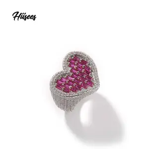 2023 New Arrival Green Purple CZ Ring 18K Gold Plated Brass Iced Out Heart Rings Unisex Jewelry Gift