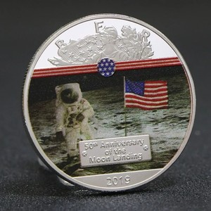 Artisanat métallique, pièce commémorative aérospatiale américaine 2019, 50e anniversaire de l'atterrissage de la lune, <span class=keywords><strong>Apollo</strong></span>, plaquée argent, pièces de monnaie métalliques de haute qualité - Product Image 1
