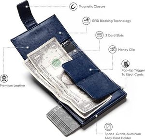 Tarjetero Automático con Bloqueo RFID para Tarjetas de Crédito y de Presentación, Diseño Sólido en Cuero PU y Aluminio, Estilo Delgado con Cierre de Botón - Product Image 3