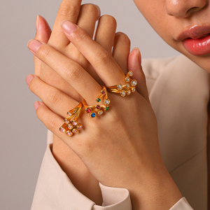 Anillo H&C para Mujer, Tendencia 2026, Nuevas Llegadas, Diseño Rama de Coral, Chapado en Oro de 18K, Acero Inoxidable, Esmeralda Creada en Laboratorio, Corte Esmeralda - Product Image 3