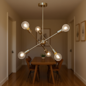 Lustre Sputnik moderne à 6 lumières, finition nickel brossé doré, luminaire de plafond pour salle à manger, couloir, éclairage suspendu - Product Image 2