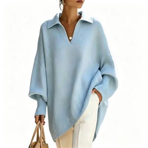 2026 Knitwear Supplier Custom <strong>Ladies</strong> <strong>Polo</strong> <strong>Neck</strong> Sweater Soft Ribbed Knitted Oversize <strong>Jumper</strong> - Product Image 3