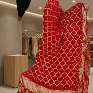 Cache-cou en soie pure Banarasi Bandhani, écharpe traditionnelle indienne faite à la main, châle léger et respirant à motif floral uni - Product Image 3