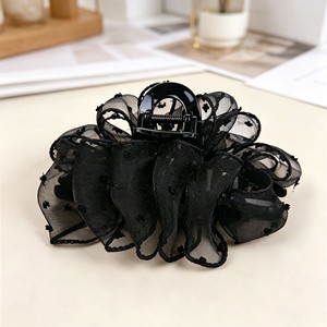 Pince à cheveux de luxe noire à pois en maille effet bulle, grande taille, pince requin haut de gamme pour cheveux épais - Product Image 1