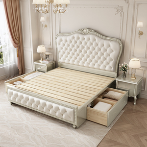 Ensemble de meubles de chambre à coucher de luxe moderne haut de gamme, <span class=keywords><strong>lit</strong></span> double standard non pliable avec dossier, Guansong H625 Luxueux - Product Image 1