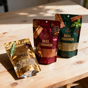 Sacchetti Personalizzati con Cerniera e Design a Quattro Sigilli per Prodotti Secchi, Cereali, Spezie, con Finestra Trasparente e Alta Barriera per la Freschezza - Product Image 3