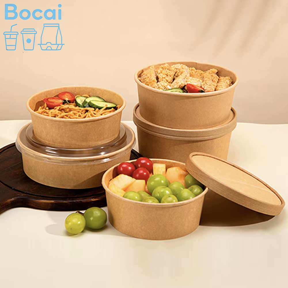Customized Biodegradable Wholesale Paper Plates Bowls Food Packaging Boxes Waterproof Single Wall Paper Salad Bowl for Tableware