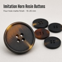 Kancing Resin Imitasi Tanduk Empat Lubang Matte Warna Coklat Hitam 15mm 18mm 25mm untuk Jas Mantel Rajutan
