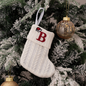 New <b>Hot</b> Sale White Knitted Embroidered Letter A-Z <b>Socks</b> Christmas Stockings Candy Gift Bag Tree Decoration for Home Party - Product Image 2