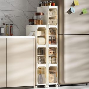 Modern Double Tier 18.5cm Length Bathroom Vertical <b>Slim</b> Storage Cabinet Narrow Plastic with Wheels - Product Image 4