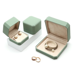 High Quality Green Eco-Friendly Octagon Jewelry Packaging <b>Box</b> for <b>Ring</b> Earring Necklace PU Leather Suede Velvet Jewelry <b>Box</b> - Product Image 3