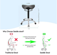 Tabouret ergonomique à roulettes avec anneau de réglage à 360° pour la beauté, le massage et le tatouage