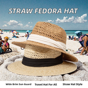 <b>Straw</b> Bucket <b>Hat</b> with Ribbon for Unisex Wide Brim Summer Beach Sun <b>Hat</b> Image Style Outdoor Travel Fishing Casual - Product Image 2