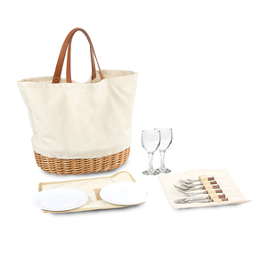 Panier de pique-nique pliable vintage Sac fourre-tout en osier écologique et réutilisable Design multifonction pour 2 personnes Sac à provisions de style rétro - Product Image 2